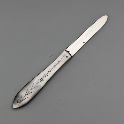 1884 年英國古董白色珍珠手柄純銀刀片小刀 Hilliard and Thomason